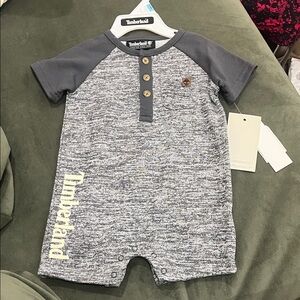 Timberland Charcoal and Cream Baby Romper
